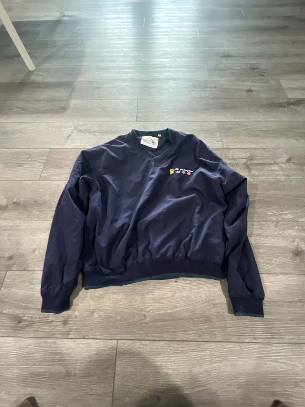 Forest & Hue Vintage V-Neck Pullover Windbreaker Jacket Navy Blue